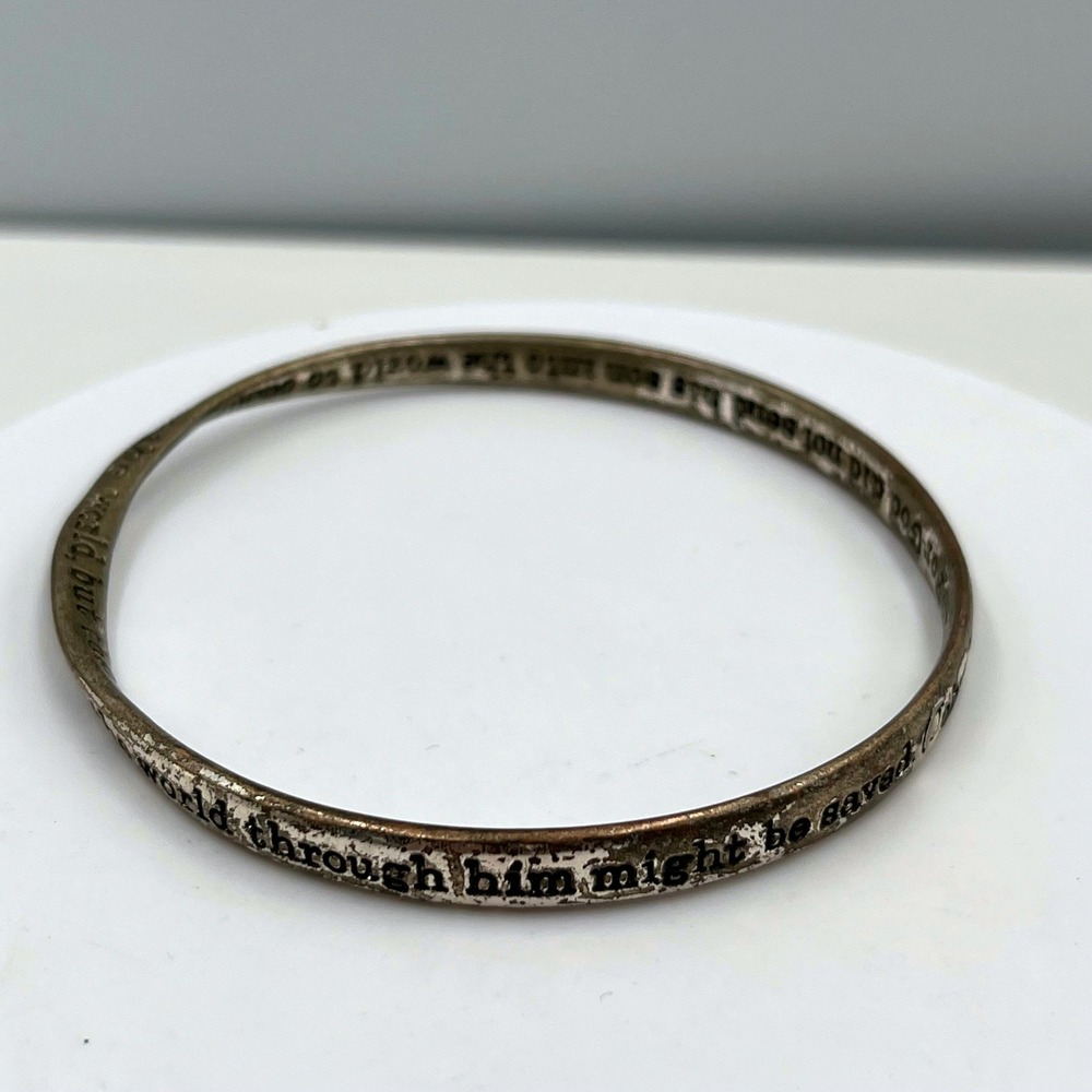 VTG John 3:17 Scripture Bangle Bracelet‎ Silver Tone Religious Christian 7.75"